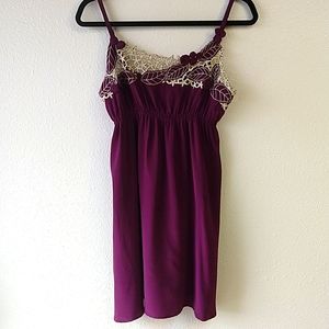 Pinkerton Feminine Plum Embellished Embroidered Floral 100% Silk Chemise Slip